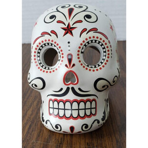 Day of The Dead White Ceramic Skull Home Tabletop Figurine